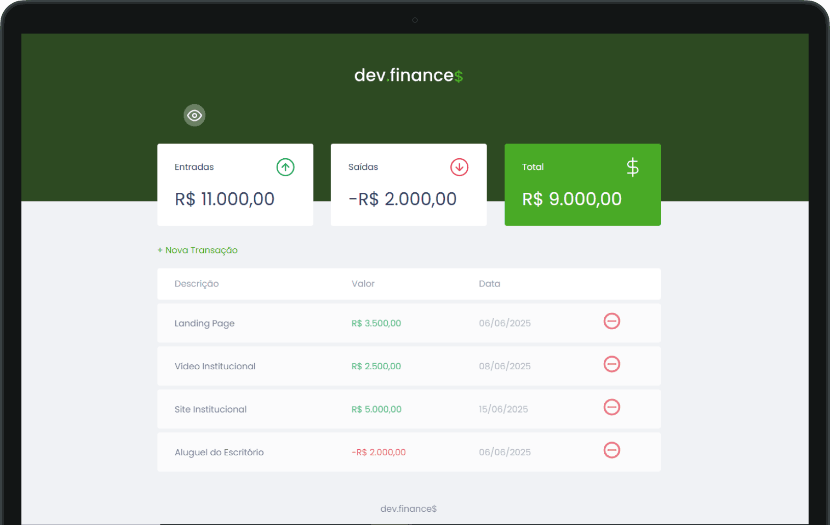 Dev.finance$ - Landing Page